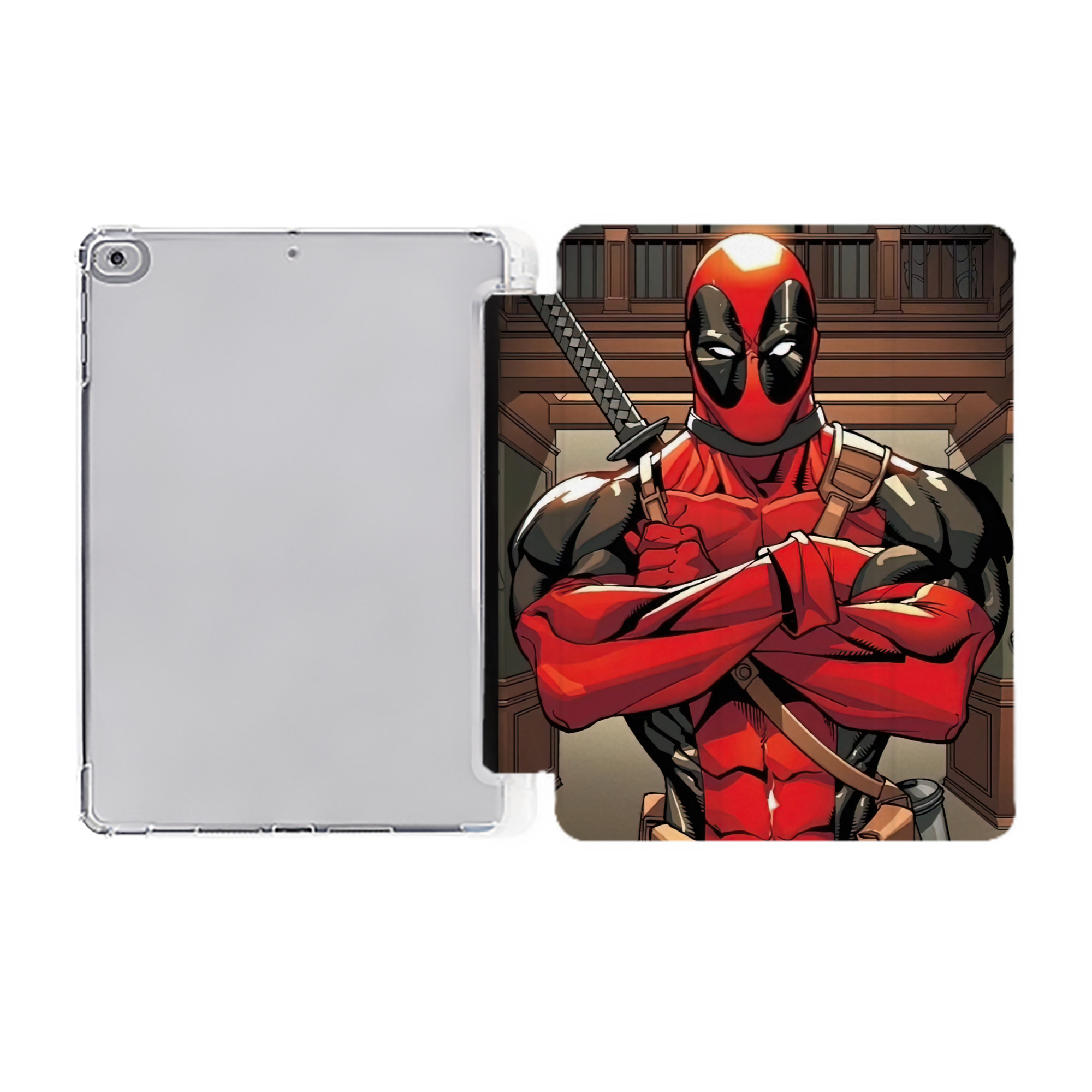 （画像用） Deadpool デッドプール IPad ケース ペン収納付き 三つ折りスタンド PUレザー×シリコン 対応機種9.5/10.5/10.9インチ